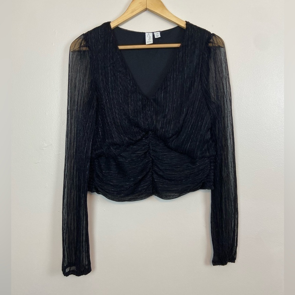 JOIE SHEER V-NECK GATHERED BLOUSE